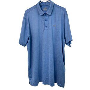 Under Armour Mens 2XL Loose HeatGear Polo Shirt Heather Blue 7842 Short Sleeve